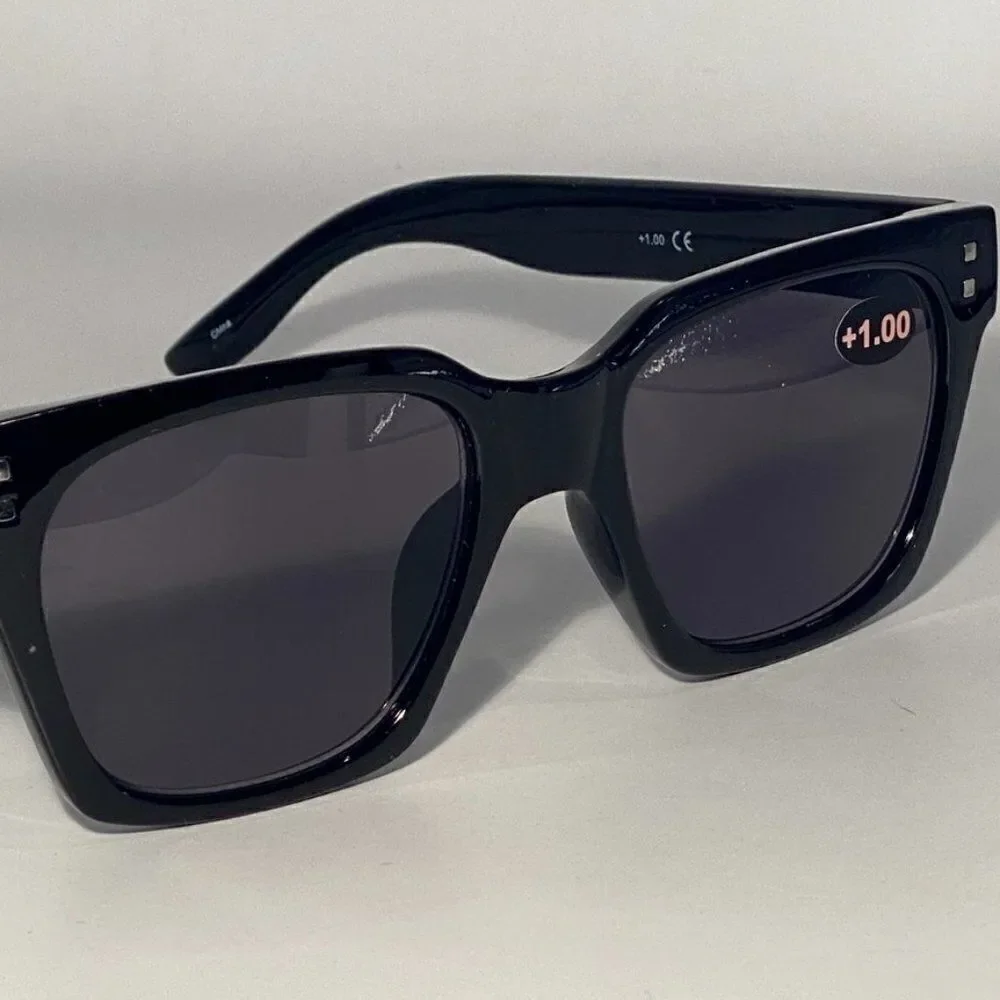 Reading Sunglasses Sun Readers 1.00 Chunky Black Frames NWT